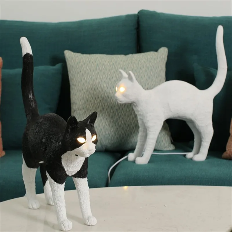 Imagem -04 - Cute Nordic Cat Desk Lamps For Kids Room Resina Animal Light Led Art Home Decor Café Quarto Luminária de Cabeceira Restaurante