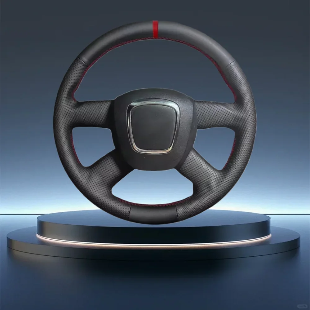 For Audi A3 8P Sportback A4 B8 A5 8T A6 C6 A8 D3 Q5 8R Q7 4L 4-Spoke Hand-Stitched Microfiber Leather Steering Wheel Cover