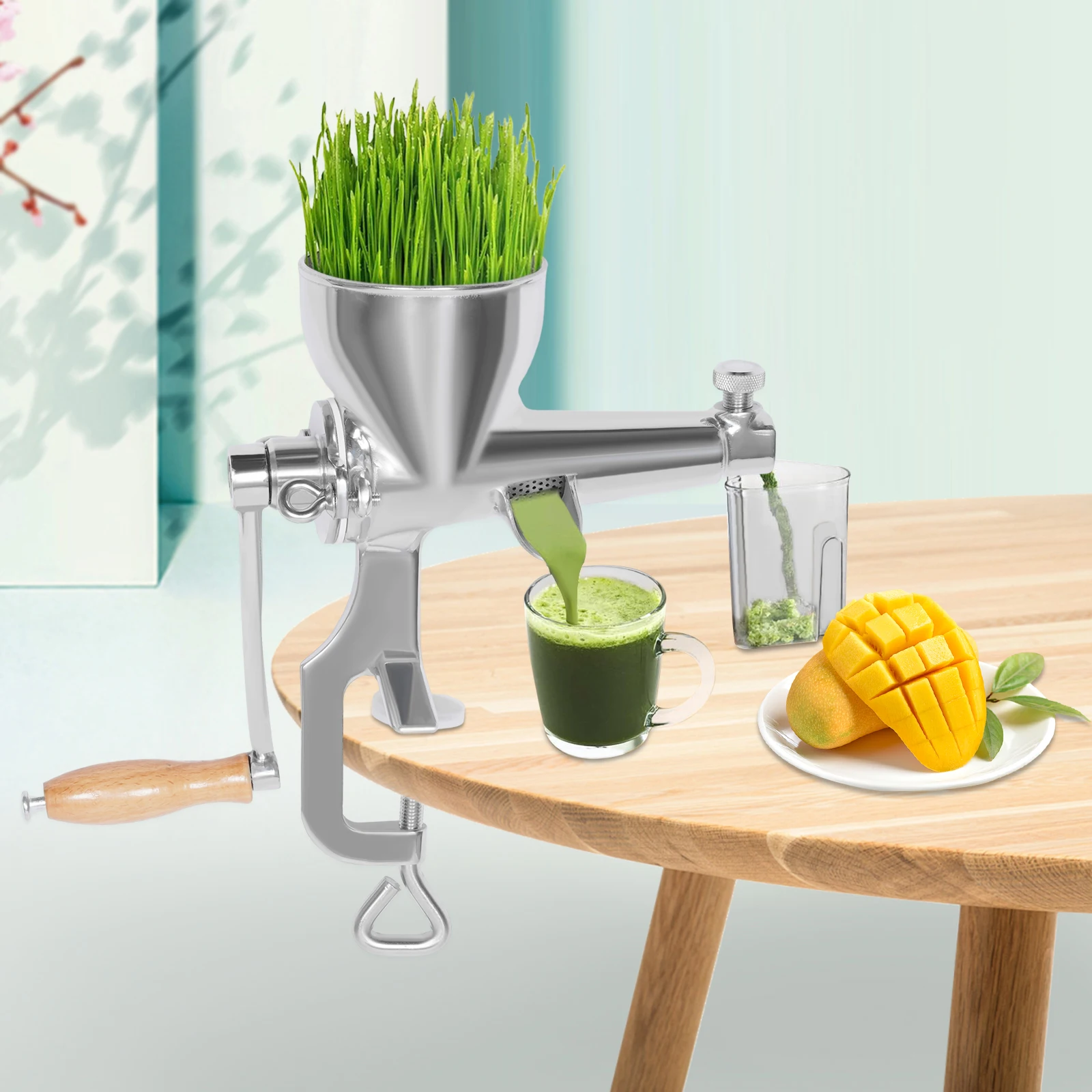 

Hand Stainless Steel Wheatgrass Manual Juicer C-shape Clamp Squeezer Vegetables Fruit Juicing Extractor, Silver