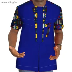 Summer Dashiki Shirt Cotton Men Shirt Tee African Clothing Patchwork Print Short Sleeve Shirt Bazin Riche African Clothing WYN89