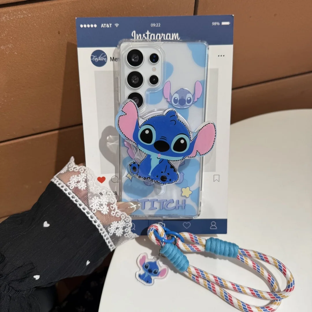 

Cute Stitch Magnetic Holder Wireless Charge Clear PC TPU Phone Case for Samsung Galaxy S25 S24 S23 FE S22 Ultra Plus 5G Cover
