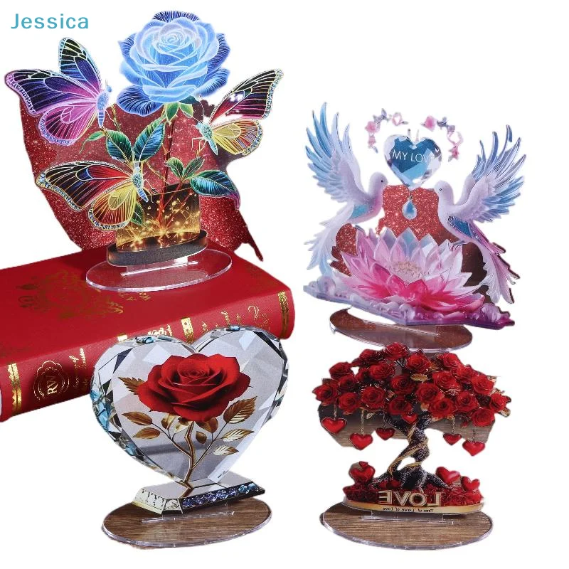 ♥2D Flat Acrylic Flower Ornament | Valentine's Day Gift With Rose, Butterfly & Dove Designs