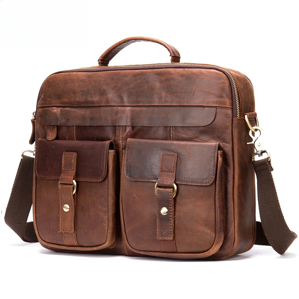 

Мужская деловая сумка-портфель из натуральной кожи Crazy Horse, винтажная, на плечо, через плечо