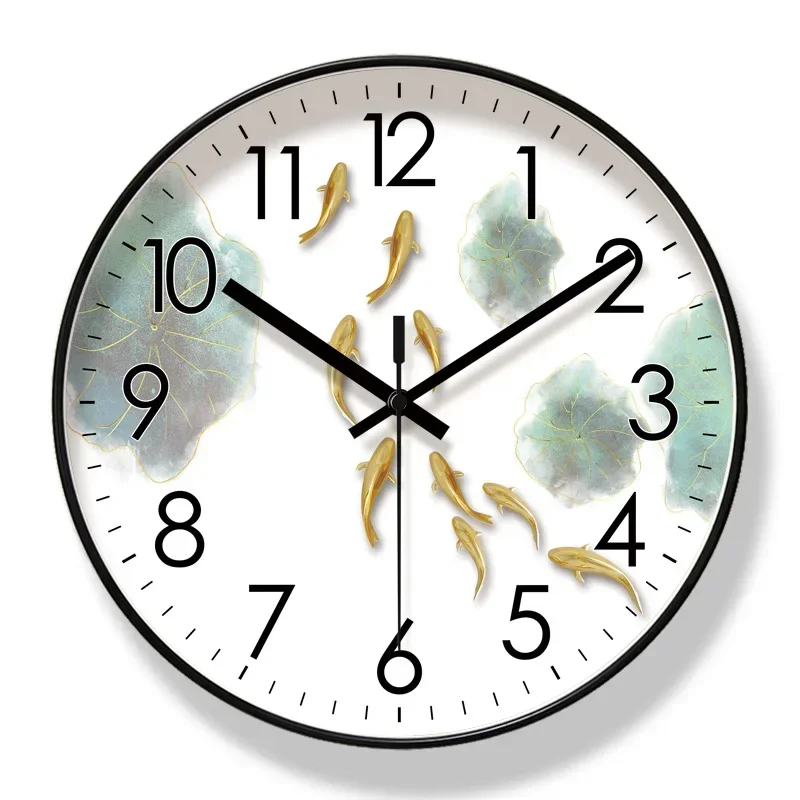 2024 New 10/12/14-inch National Nine Fish Swimming Wall Clock Living Room Home Decor Fashion Silent Sweep Second Quartz Clock