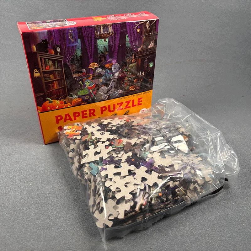 500 قطعة من أحجية الهالوين للبالغين - مشهد منزل مسكون على شكل يقطين مخيف - 18 × 11 بوصة (46 × 28 سم) - ورق مقوى رمادي سميك 1.5 مم #3