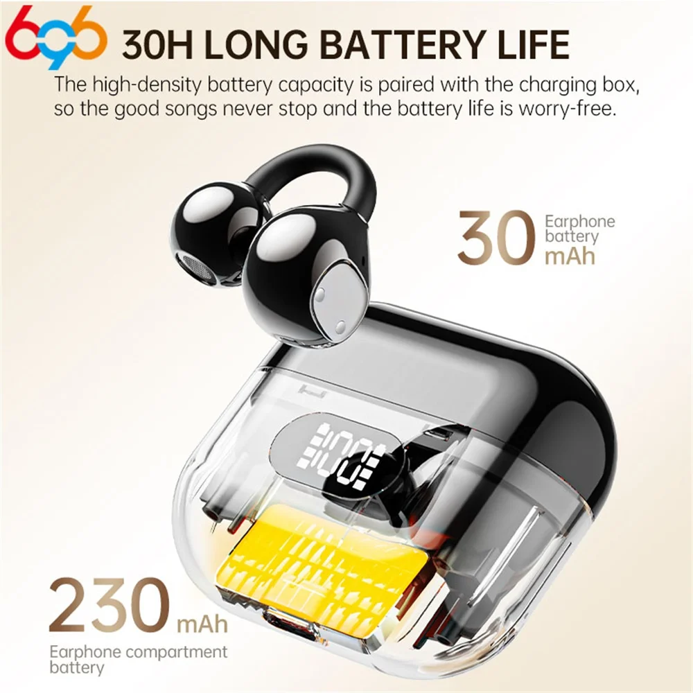 

Open Ear Headphones Ear Clip Stereo Sound 150 Language Translation Earphone Blue Tooth 6.0 Wireless Earbuds 30H Battery Sports