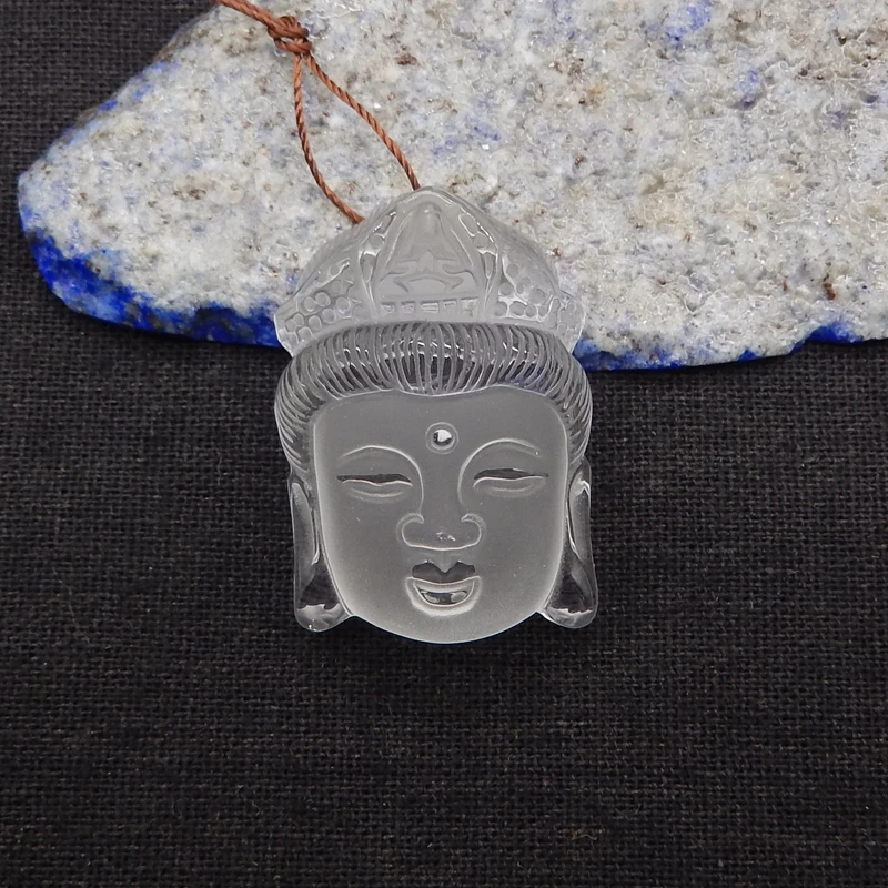 Natural Stone White Quartz Carved Buddha Head Lucky Amulet Pendant,Fashion Necklace Accessories For Women Men 37x26x14mm 23g