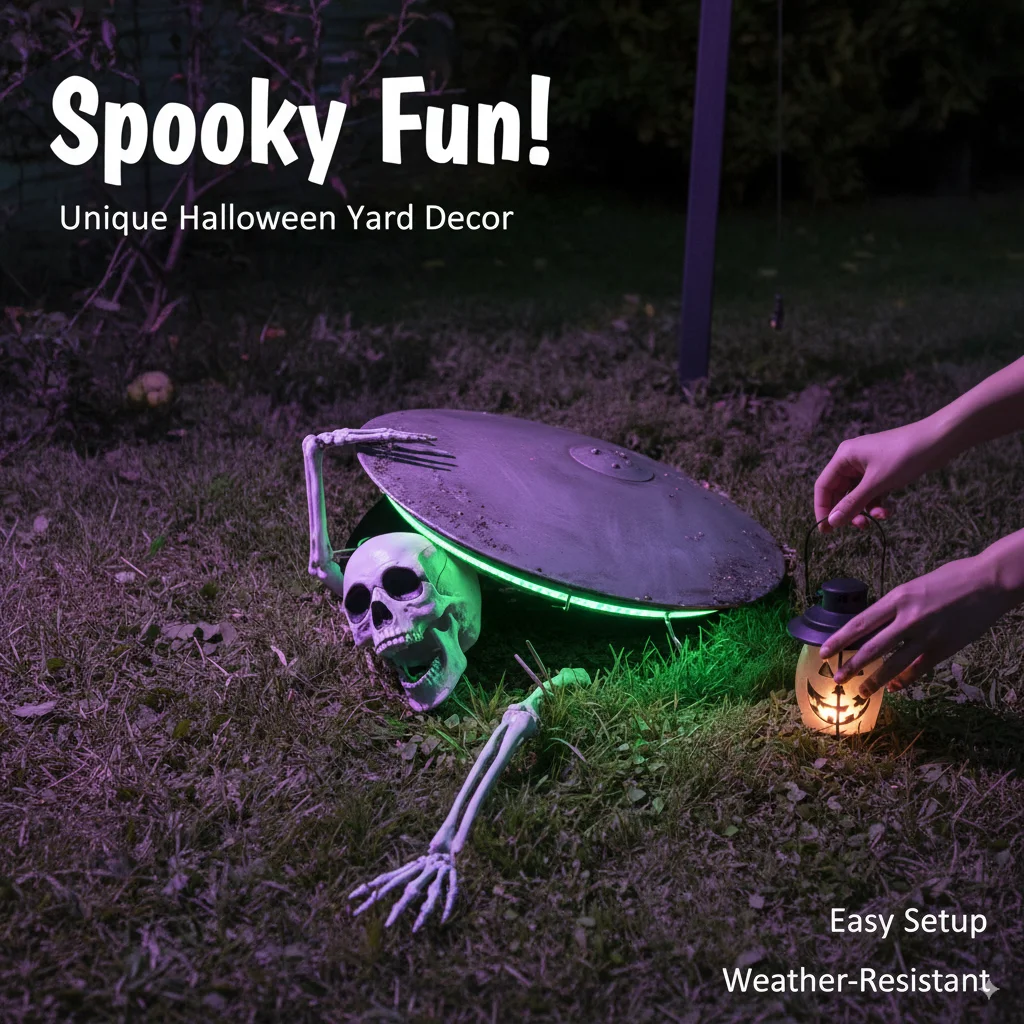 

Halloween Skeleton Lawn Stakes with Skull Head and Bone Hand for Outdoor Garden Decoration, Perfect for Spooky Party Decor