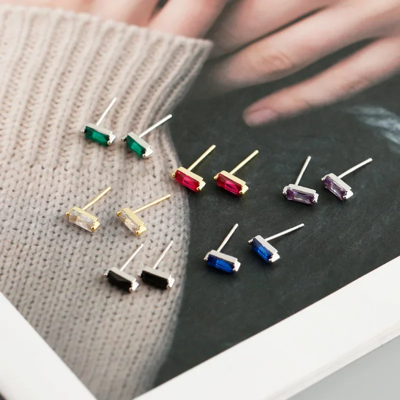 Colorful Simple Square Zircon Stud Earrings for Women Party Teen Bohemian Hip Hoops Jewelry  Accessories Brincos Gifts