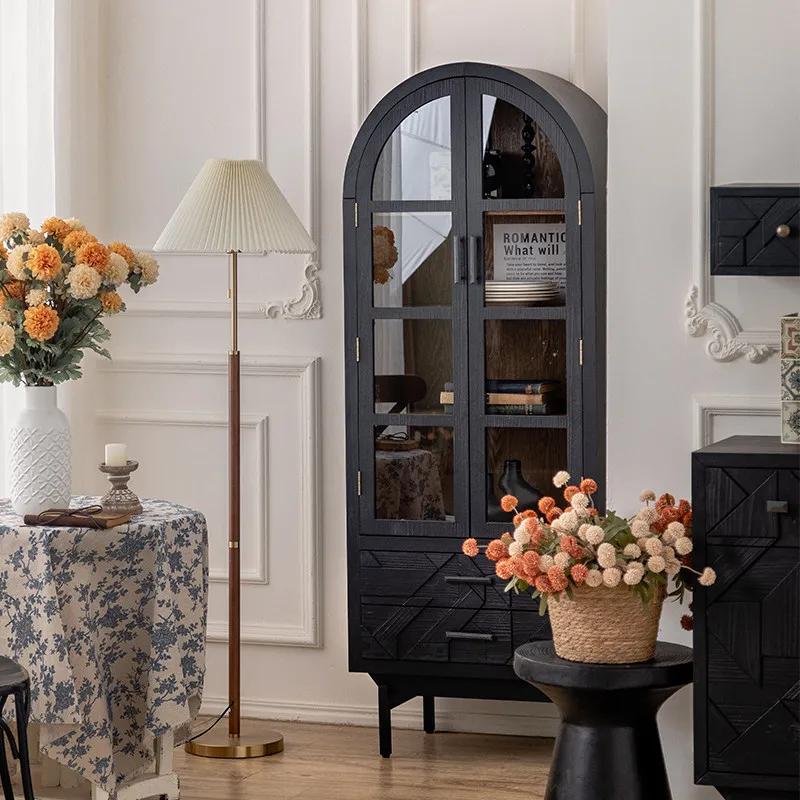 Factory Direct 2026 French retro solid wood bookcase, living room against the wall with glass door display cabinet,