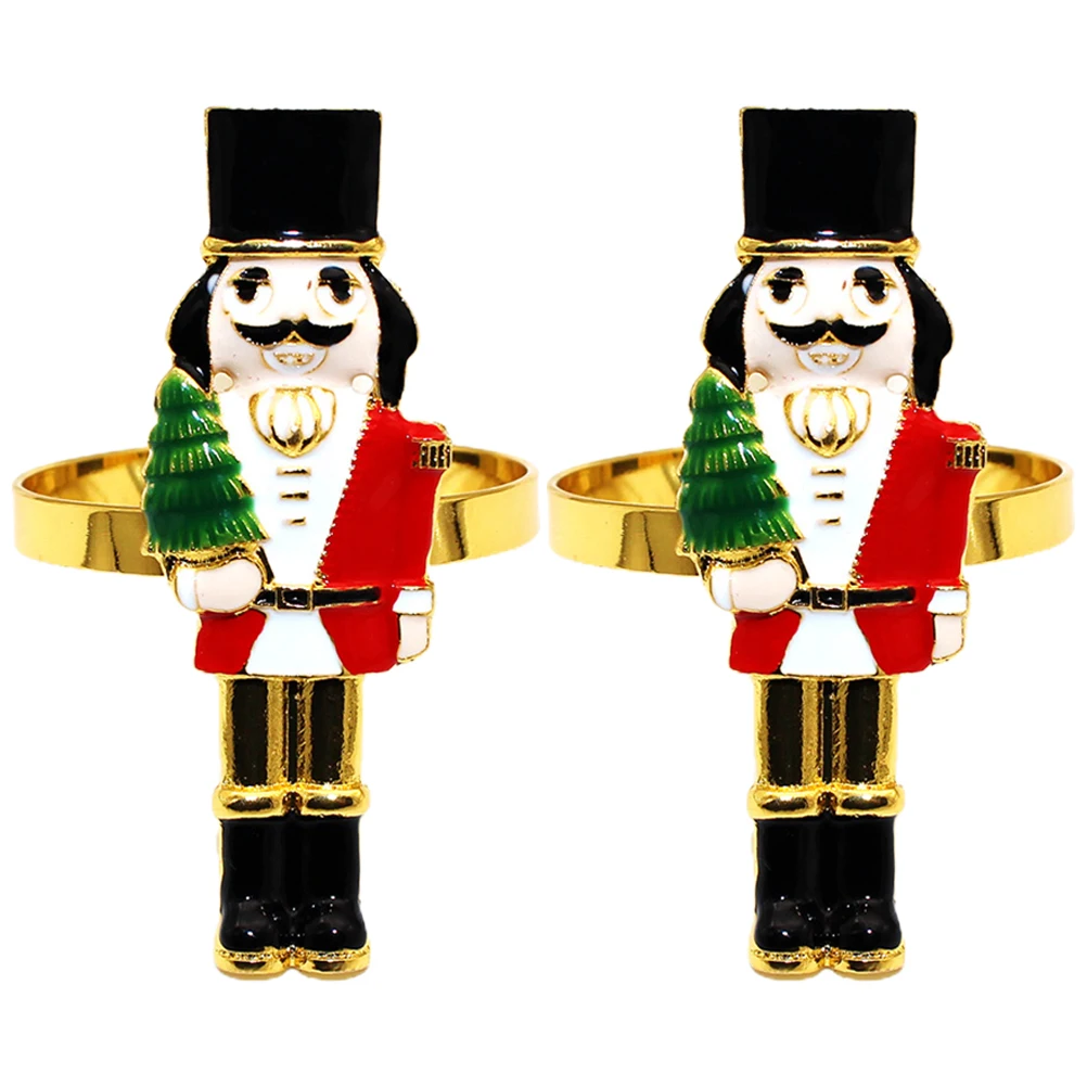 

2 Pcs Napkin Ring Nutcracker Christmas along with Holiday Nutcrackers Kitchen Decor Rings Holder for Table Settings Tree
