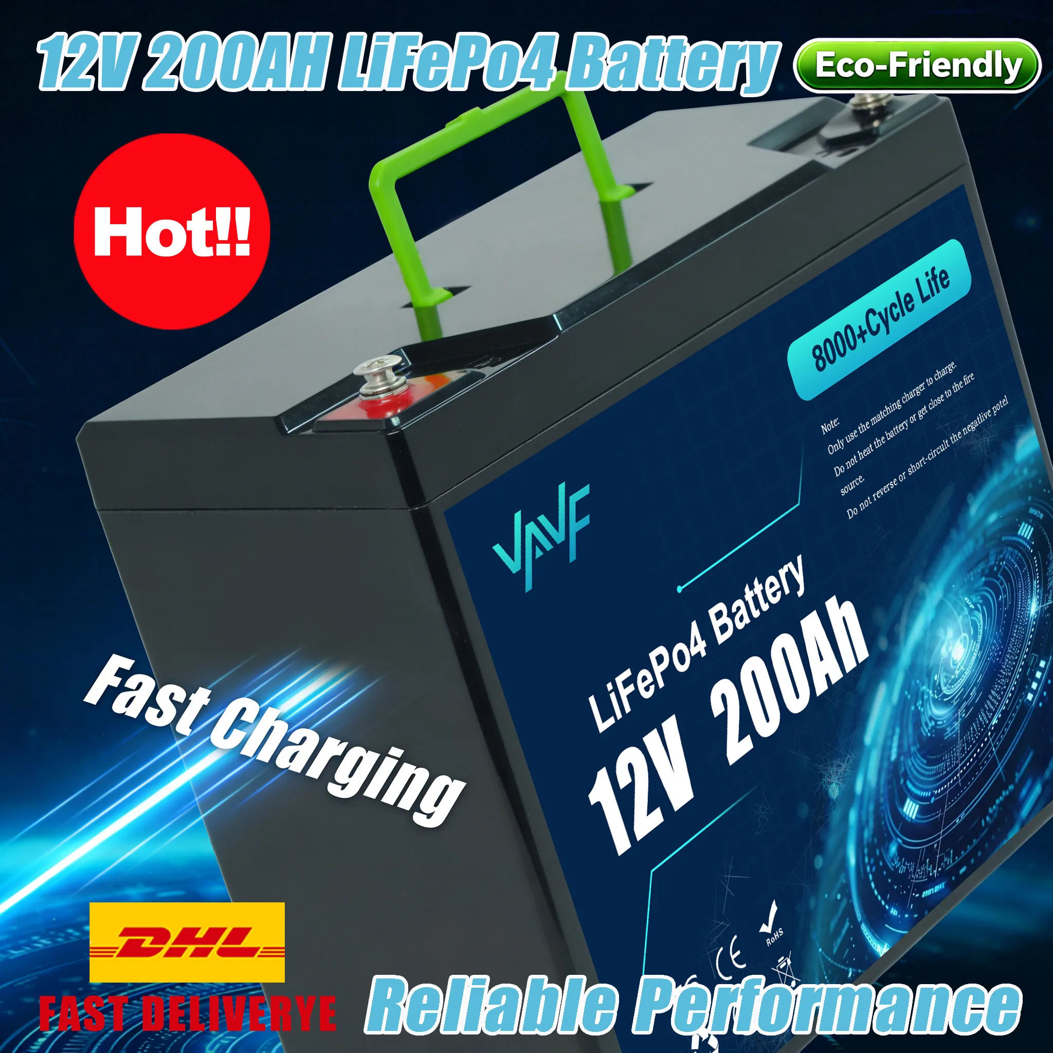 

200AH️12V Rechargeable Lifepo4 fit⚙️Phosphate Battery with BMS for Ups,Reliable RV,Off-Grid,Marine&Solar Applications