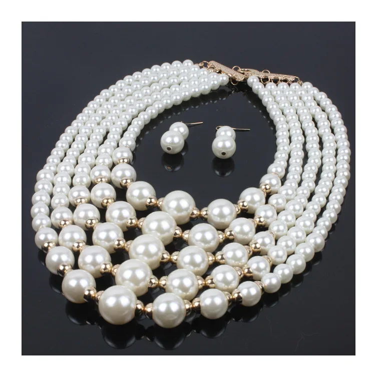 Fashion Wedding Jewelry Set Multi-layer Imitation Pearl Chain Bride Necklace Accessories for Women