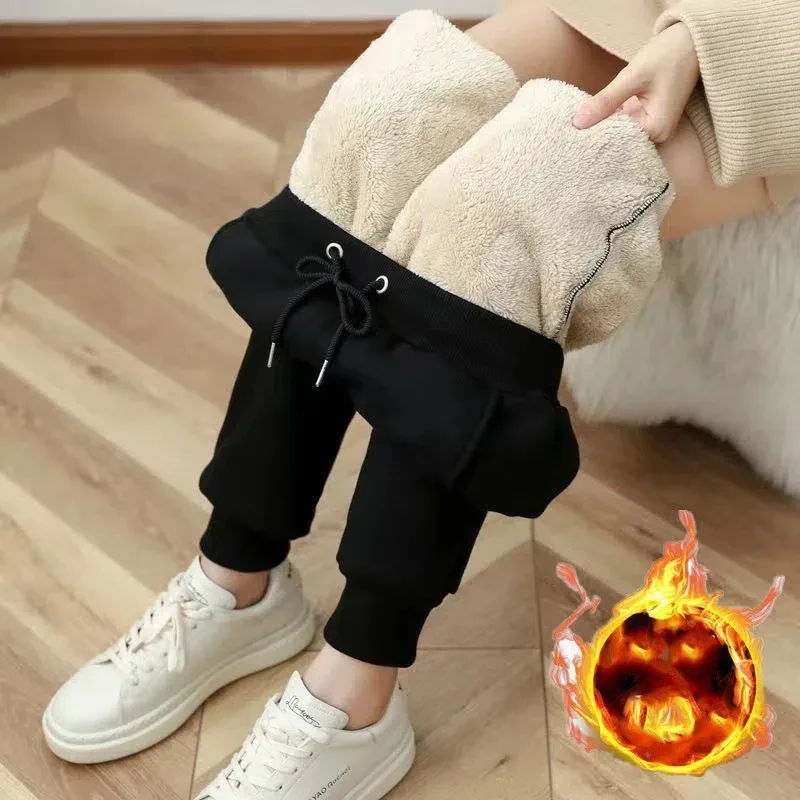 2023 Winter Thicken Plush Pants for Women Casual Solid Color Warm Sweatpants Woman Elastic Sports Fleece Trousers Female