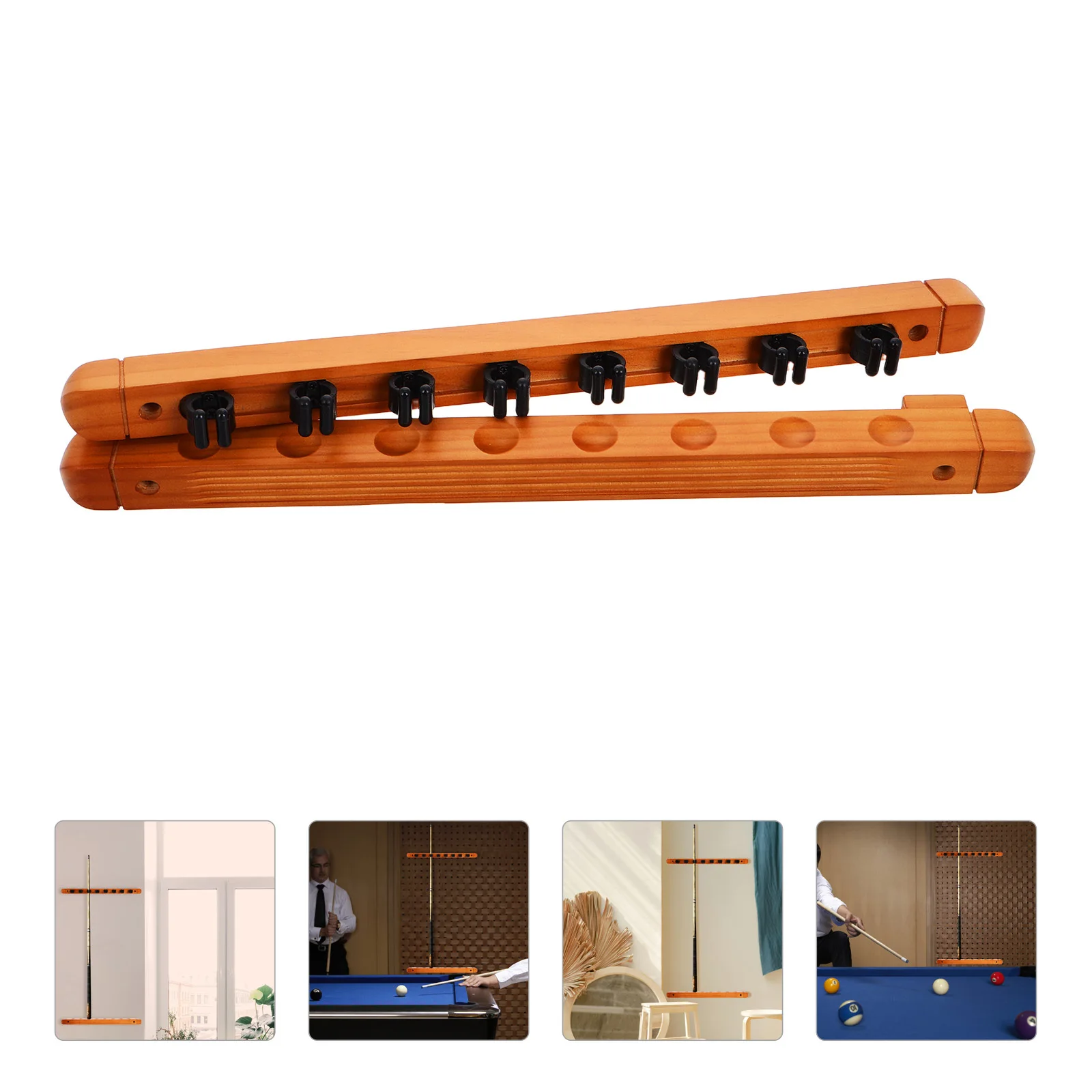 

1Set 8 Holes Pool Cue Rack Wall Mounted Solid Wood Roman Style Holder Game Room Storage Billiard Stick Display Organizer