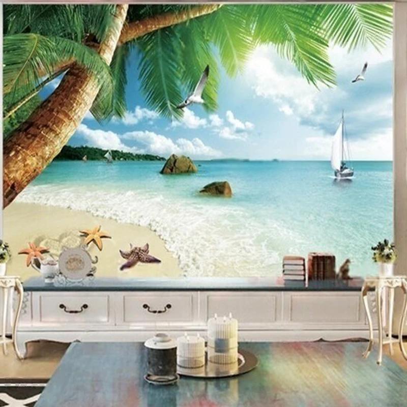 MU8995 Modern and simple coconut tree smooth sailing TV sofa bedroom background wall paper mural
