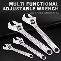 Openin Long Handle Universal Spanner  Adjustable Wrench Large Clamp Steel Mechanical Workshop Hand Repair Tools 6/8/10/12 inchs