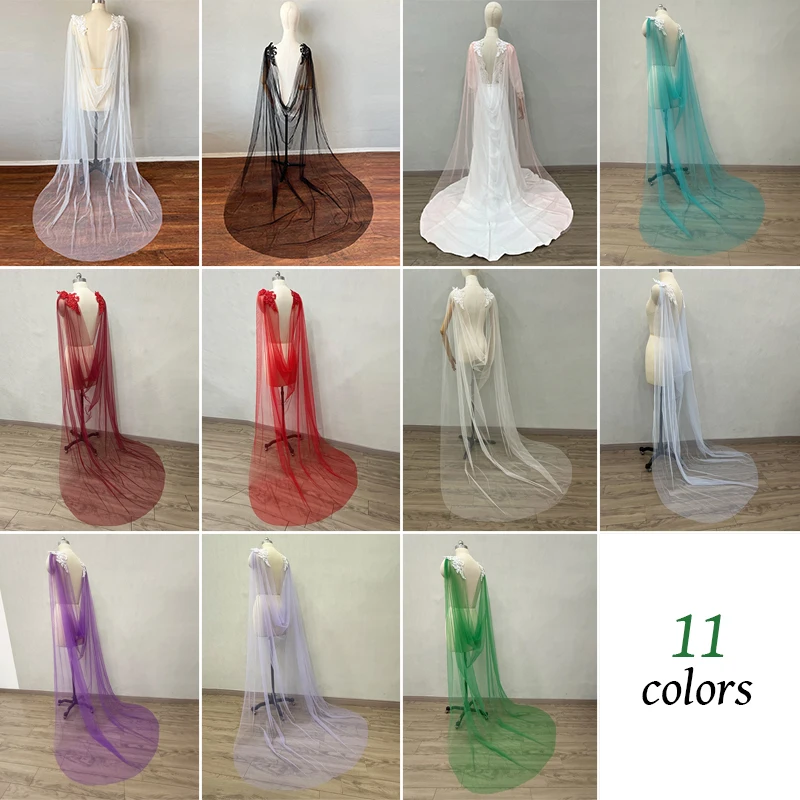 

Tulle Wedding Evening Dress Cape Lace Trim Cape Cathedral Bridal Veil Lace Decorate Wedding Cloak Bride Shoulder Veil New