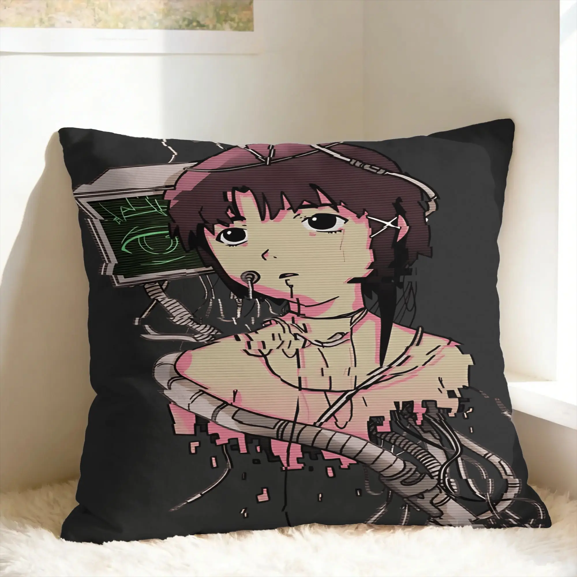 Anime Serial Experiments Lain Pillow Case  Retro Trendy Pillow Cover Comfy Pillowcases For Office Car Home Decor