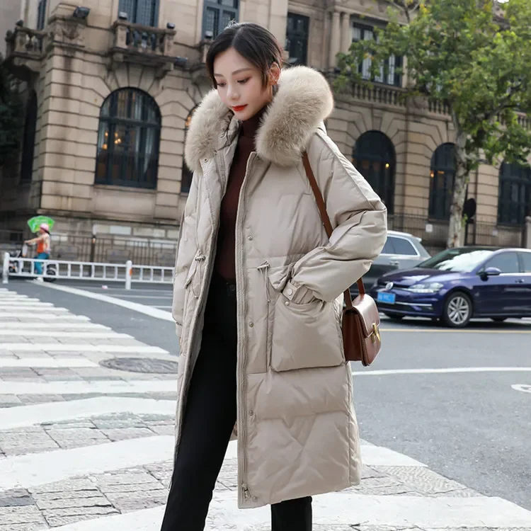 

2024New Korean Version Long Women Fur Collar White Duck Down Down Jacket for Warmth and Fashion Women Snow Coat Women Jacket