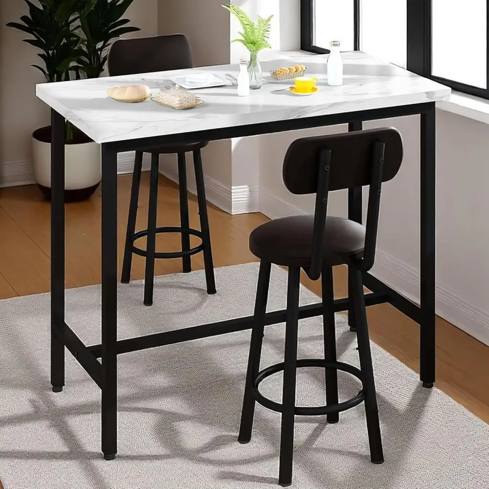 Conjunto de jantar branco de 3 peças para espaço pequeno com 47 mesas retangulares e 2 bancos de couro PU para apartamento, cozinha ou sala de estar