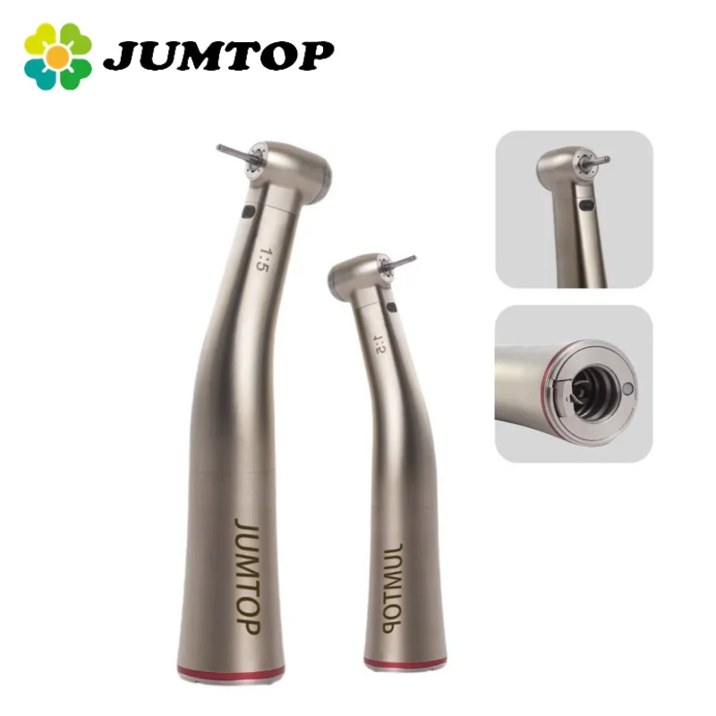 

JUMTOP Dental 1:5 LED Headpiece Increasing Red Ring Contra Angle Ceramic Bearing Push Button 4 Way Water Spray Dentist Handpiece