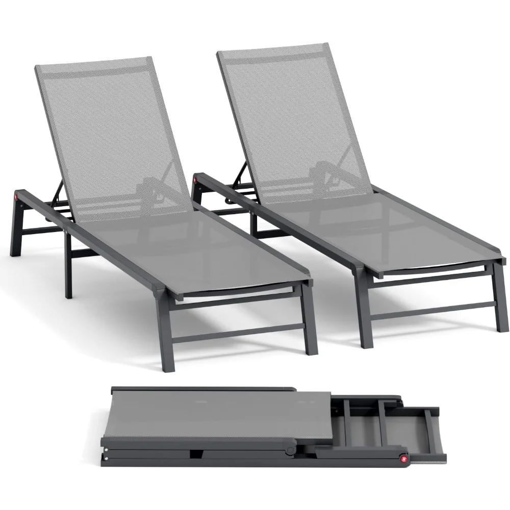 

Aluminum Chaise Lounge Chair Outdoor, Foldable Patio Lounge Chair 2 Sets Assemble-Free