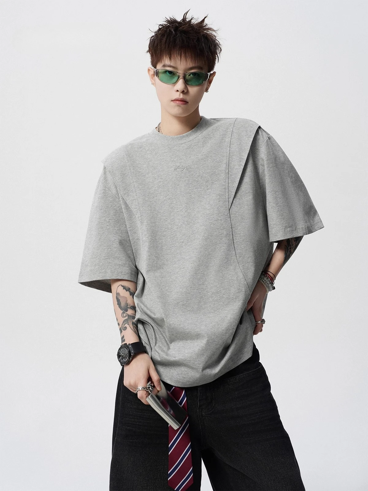 Loose-leaf Cut Short-sleeved Men's T-shirt High Street Crew Neck Jumper Loose Men T-shirt