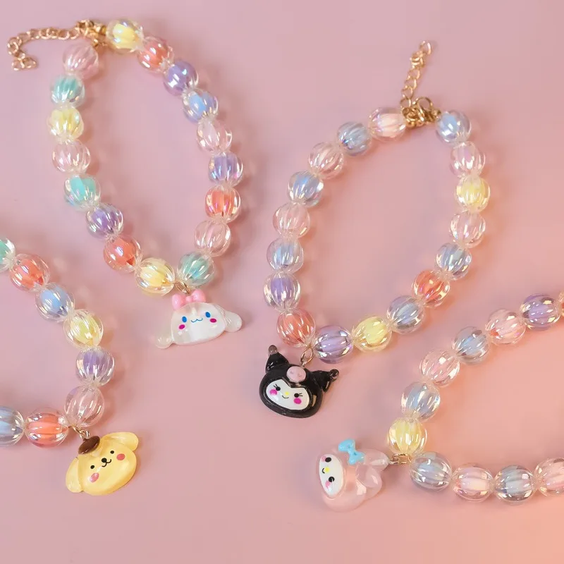 Cartoon Animal Pet Cat Necklace Transparent Resin Beaded Chain Collars for Small Medium Dogs Adjustable Cute Pet Accessories