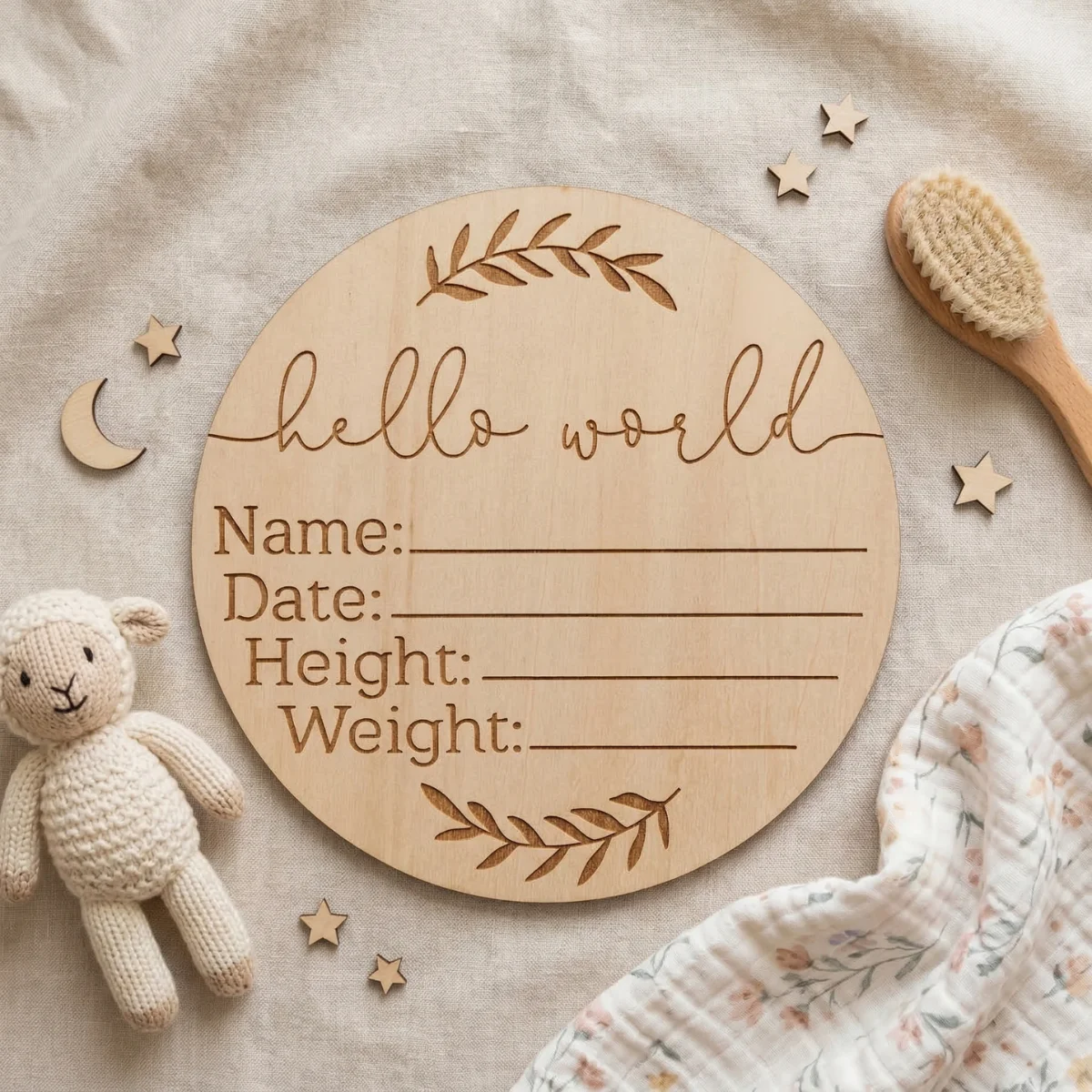 Plant Themed Birth Announcement Signs, Natural Wooden Laser Engraving, Photography Props