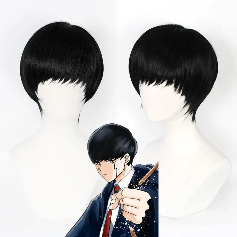 Anime Mashle Cosplay Wig Mashle: Magic and Muscles Magic Robe Halloween Role Play Black wig + Wig Cap