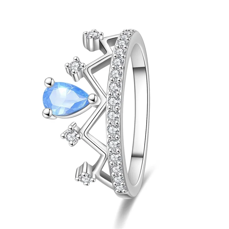 2026 New 925 Sterling Silver Sea Blue Crown Ring For Women Fashion Exquisite Birthday Anniversary Jewelry Gifts 2