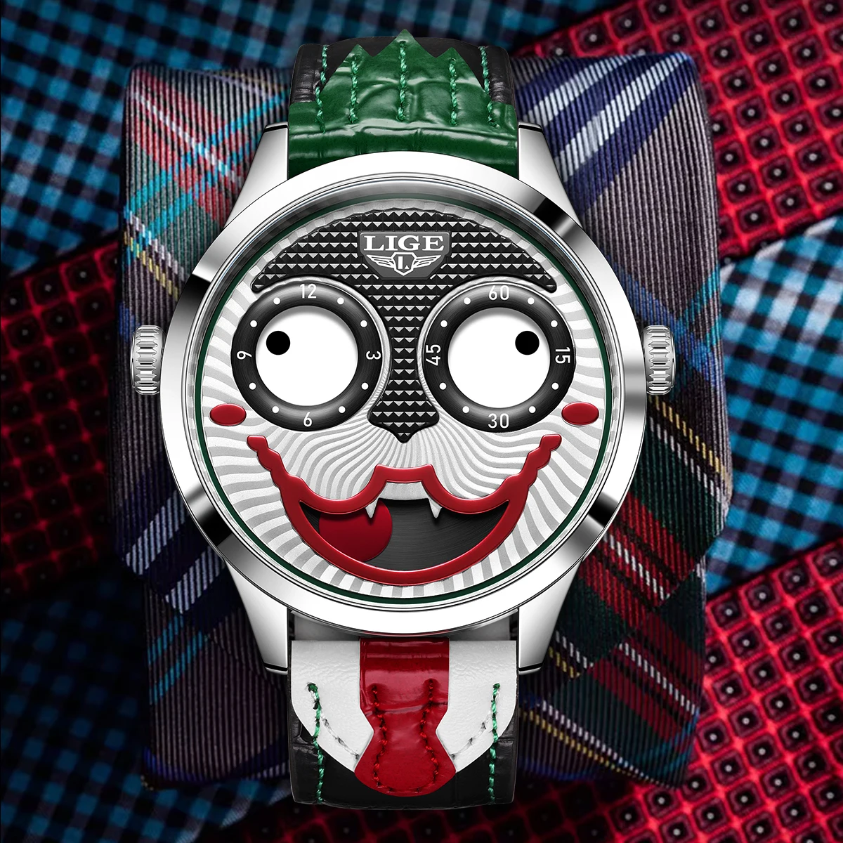 

LIGE Unique Creative Design Quartz Man Watch Fashion Clown Casual Sport Leather Special Design Waterproof Watches for Men Clocks