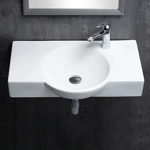 Simple White Wall Mounted Wash Basin Integrated Sink Bathroom Hanging Vanity Sink Space Saving Bathroom Accessory