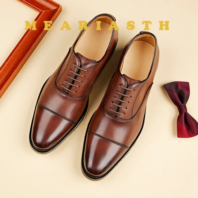 

Mearisth New Oxford Shoes Men Dress Shoes Genuine Leather Designer Business Office Lace-Up Party Leather Wedding loafers Shoes