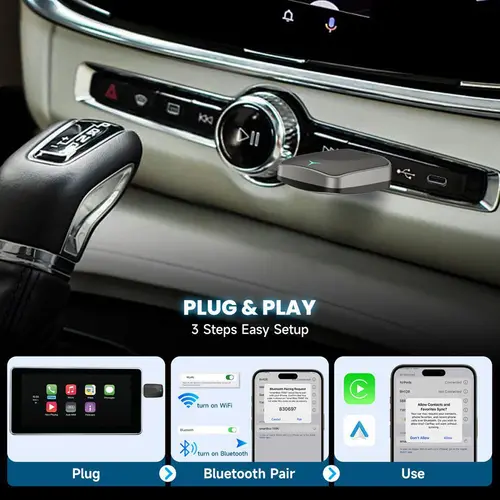 Imagen 2 del producto 2025 NUEVO adaptador inalámbrico Carplay Android 2 en 1 AI Smart Box para automóvil con sistemas inteligentes de coche CarPlay con cable
