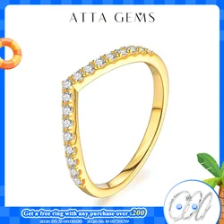 ATTAGEMS Moissanite Diamond 18K Plated Rings Jewelry Moissanite Chevron Shared Prong Set Dainty Wedding Band with 1.5 MM Stones
