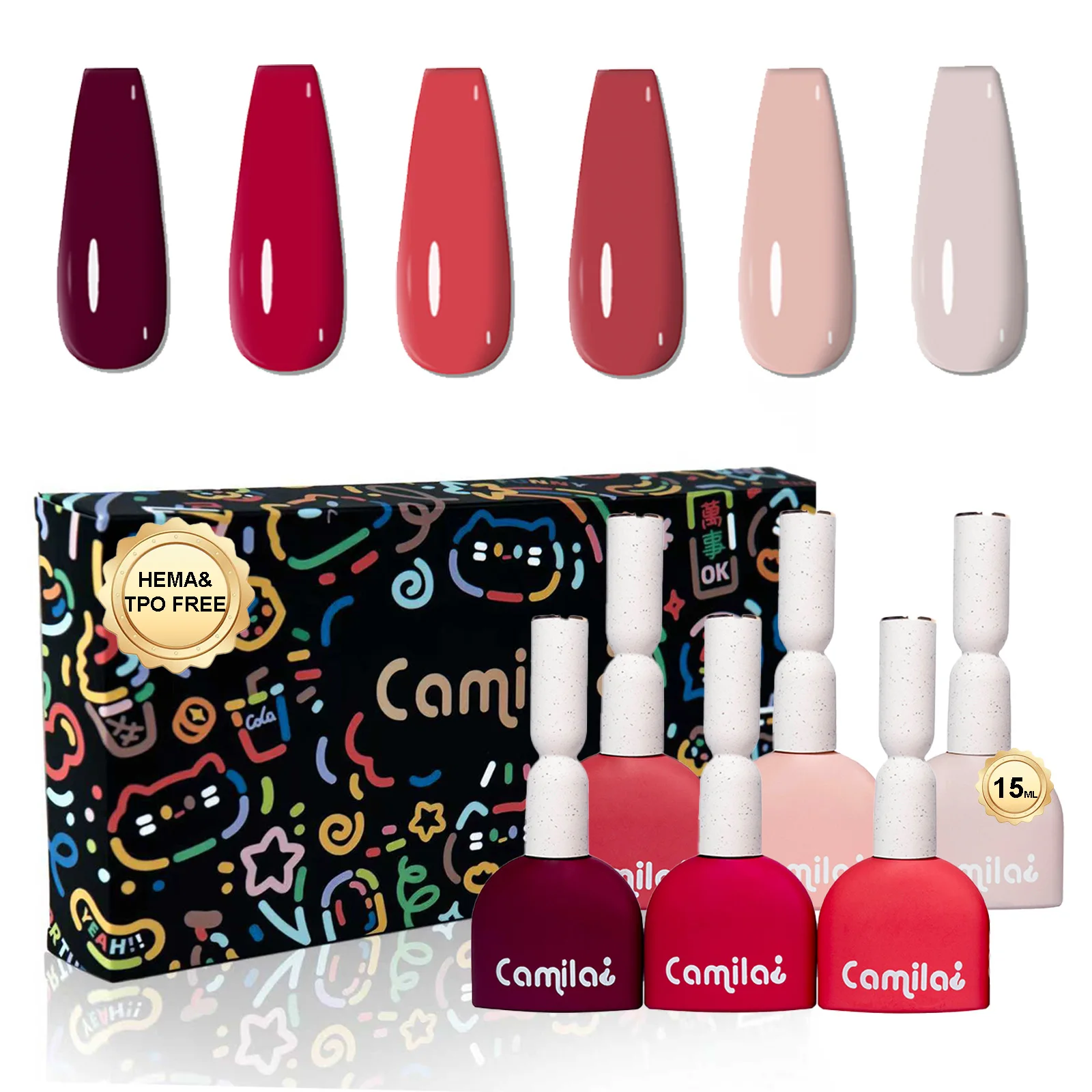 カミラ-6個入り-15ml-hema-tpoフリー-レッド-ピンク-ヌード-ジェルネイルポリッシュキット-ソークオフジェルポリッシュ-マニキュアサロン-女性用セット-c