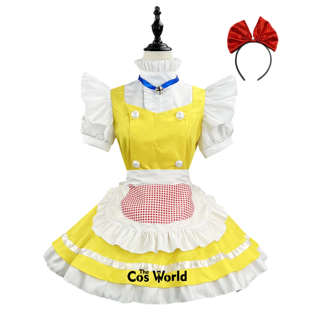 S-5XL Japanese Cute Yellow Chicken Maidservant Maid Restaurant Apron Dress Uniform Outfits Anime Cosplay Costume