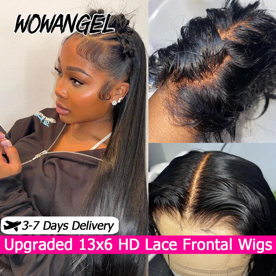 

34in Jet Black 13x6 HD Transparent Lace Frontal Wigs Bone Straight Pre Plucked Real HD Lace Front Wigs Glueless 250% Virgin Hair