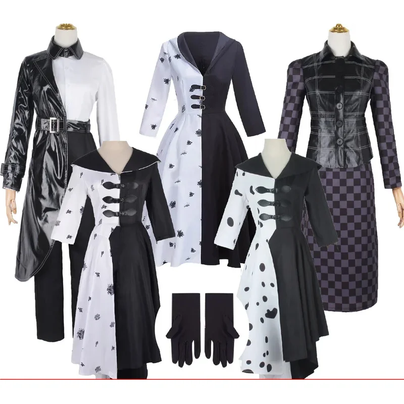 Movie 101 Loyal Dog Cos Black and White Witch Cruella Deville Cos Dress Stage Performance Costume  Party Costume