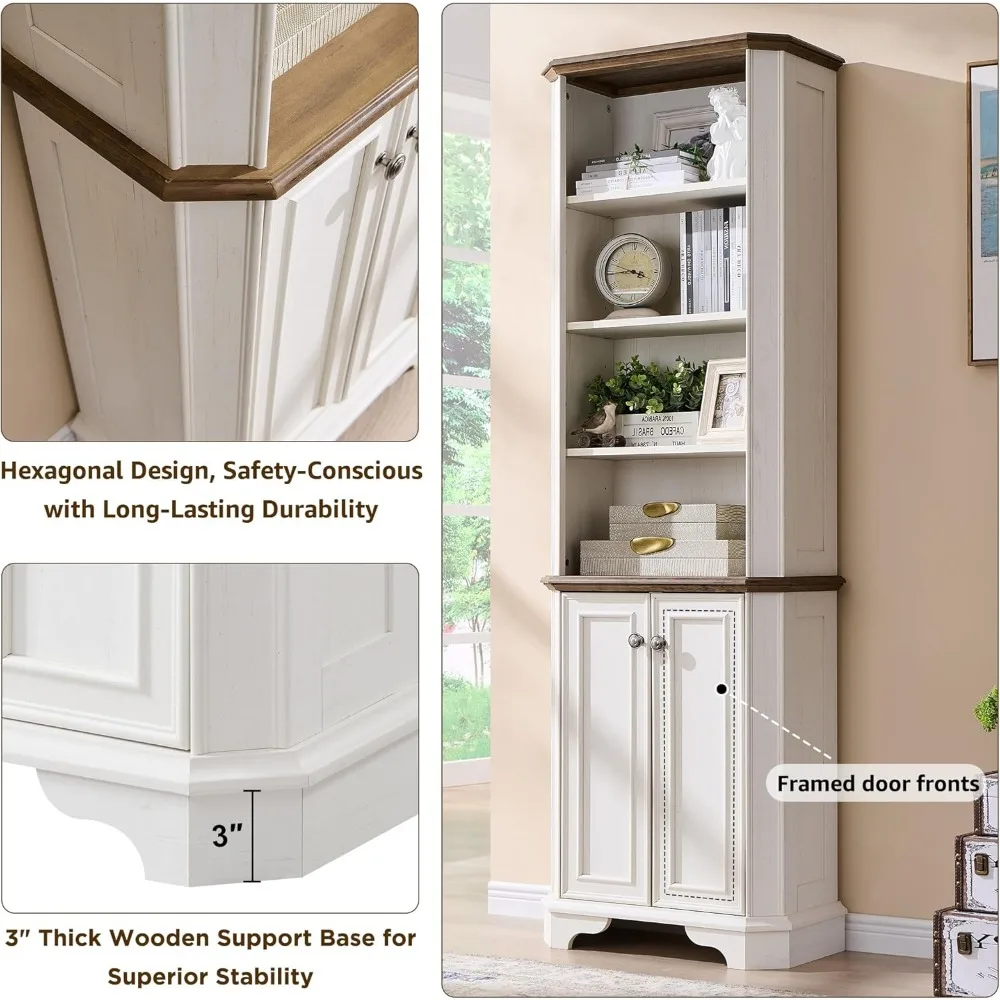 Estante estilo fazenda de 72 polegadas de altura com armazenamento e prateleiras ajustáveis