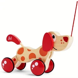 Infant educational toys wooden animal tractor, children's cartoon puppy pull line toddler toy car