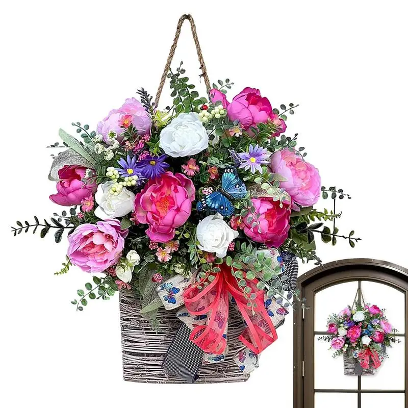 

Wreath Basket For Front Door Beautiful Flower Basket Home Decoration Garland Simulation Door Pendant Home Indoor Outside Decor