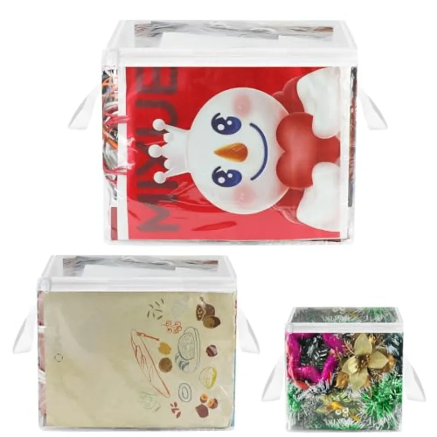 3 Pack Clear Zippered Gift Bag Storage Organizer with Handles, Organize Your Gift Wrap, Tissue Paper, Tape, Bow, Ribbon, Card,