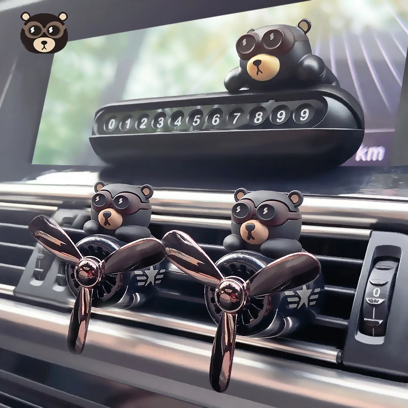 72KM Car Air Freshener 2Bear Pilot Rotating Propeller Outlet Fragrance + Parking Card Auto Accessories Interior Perfume Diffuse