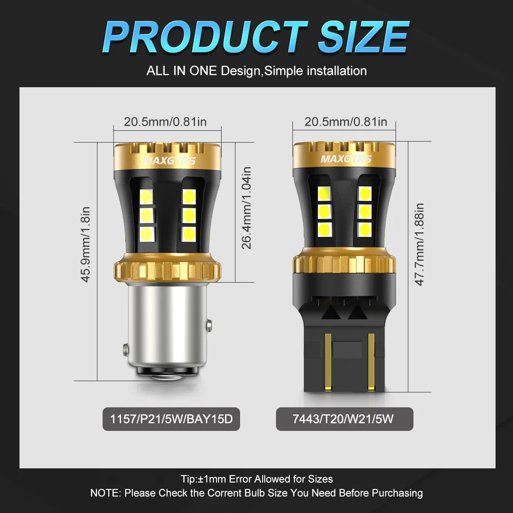 2Pcs 1157 BAY15D T20 LED 7440 W21W Led Bulbs WY21W Reverse Parking Lamps 1156 P21W Daytime Running Light 6500K White Yellow Red