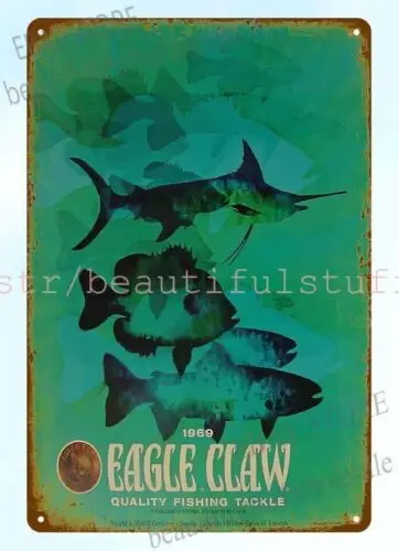 1969 Wright McGill fishing Eagle CLaw Reel Rod tackle metal tin sign love wall