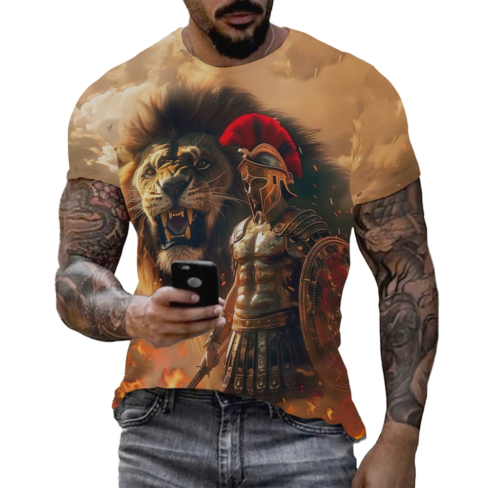 Roman Gladiator Graphic T Shirts For Men Summer Sparta Soldiers Printed Man T-shirt Fashion Casual Oversized Short Sleeve Tops