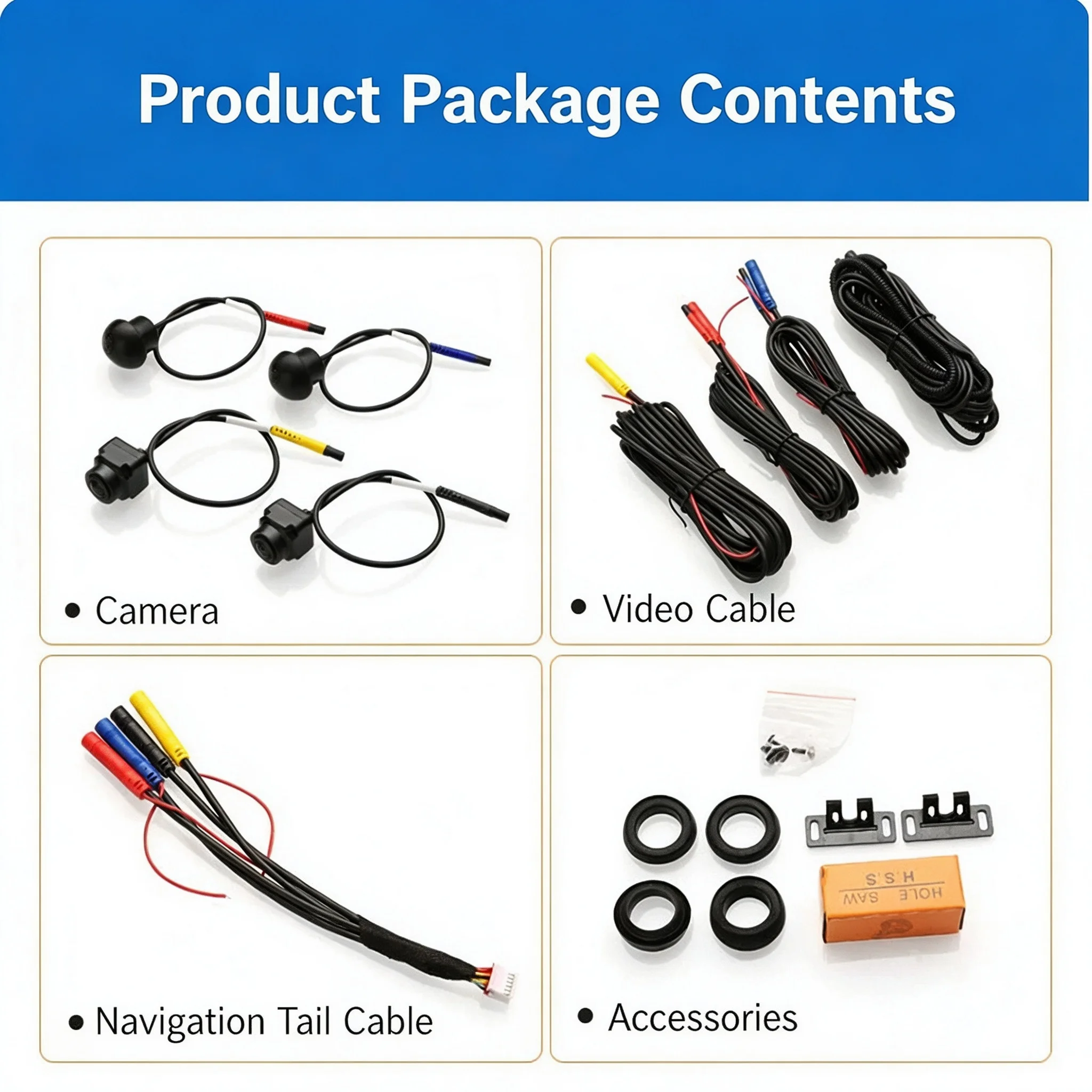 Car Rear View Camera System, 360° Panoramic View, HD Night Vision, Waterproof Reverse Backup Camera for Vehicle Safety